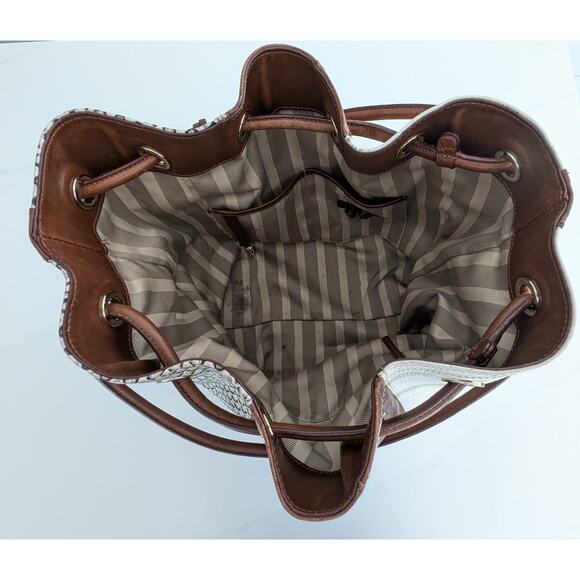 Brahmin Shoulder Bag Trina Brown Sahara Leather Bucket Drawstring - Picture 6 of 10